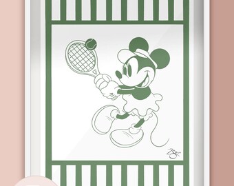 Minnie Mouse Tennis Stripes Green Illustration Art Print