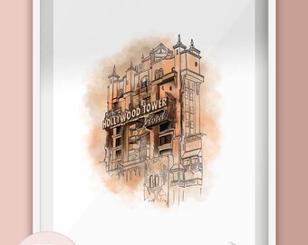 Tower of Terror Illustration Art Print – Hollywood Hotel Ride
