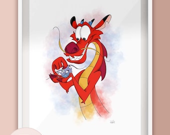 Mulan Mushu Dragon Illustration Art Print