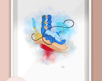 Alice in Wonderland Inspired Caterpillar Illustration Print