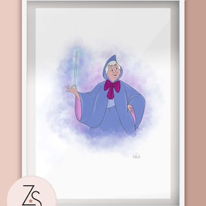 Cinderella Fairy Godmother Illustration Print