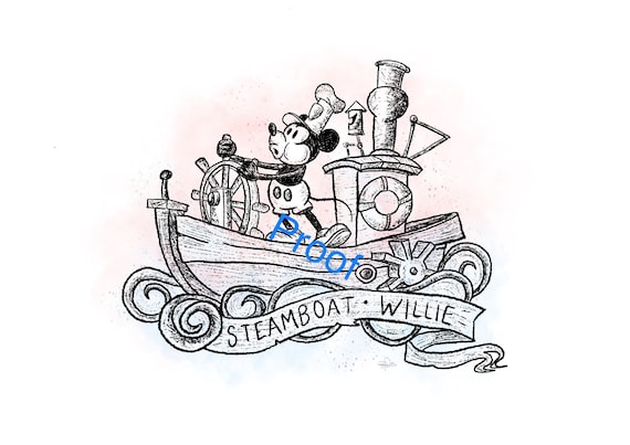 Vintage Disney Steam Boat Willie Mouse Illustration Print