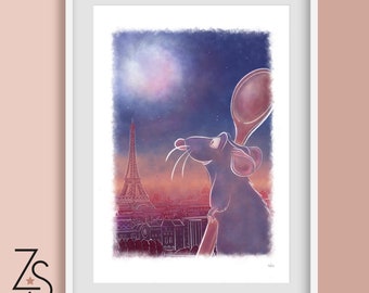 Disney Ratatouille Remi, Paris Illustration Print - Multiple sizes available, A5 A4 A3