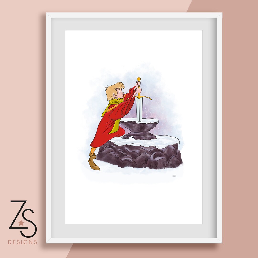Merlin King Arthur Sword in the Stone Illustration Print - Etsy