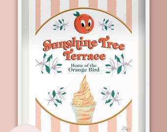 Sunshine Tree Terrace Dolewhip Orange Bird Stripes Illustration Art Print