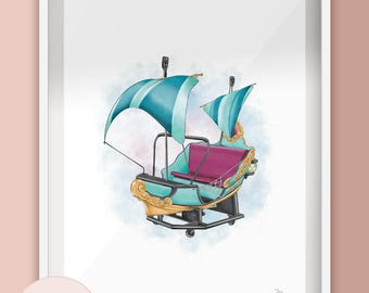 Peter Pans Flight Ride Vehicle Disney Parks Illustration Print