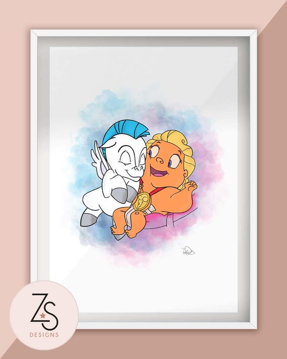 ディズニー風ベビーヘラクレスとペガサス - イラストプリント - A5、A4