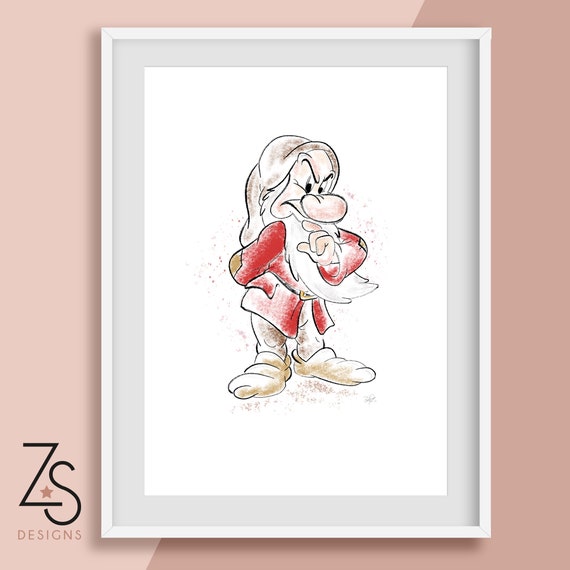 Disney Inspired Grumpy Dwarf Sketch Snow White and the Seven Dwarfs  Illustration Print A5, A4 or A3 - Etsy