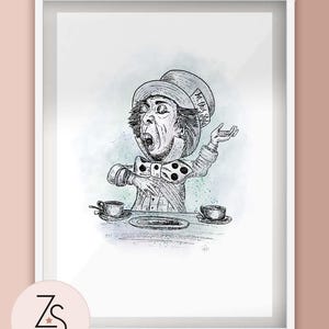 Alice in Wonderland - Mad Hatter - Vintage Sketch Illustration Print - A5, A4 or A3