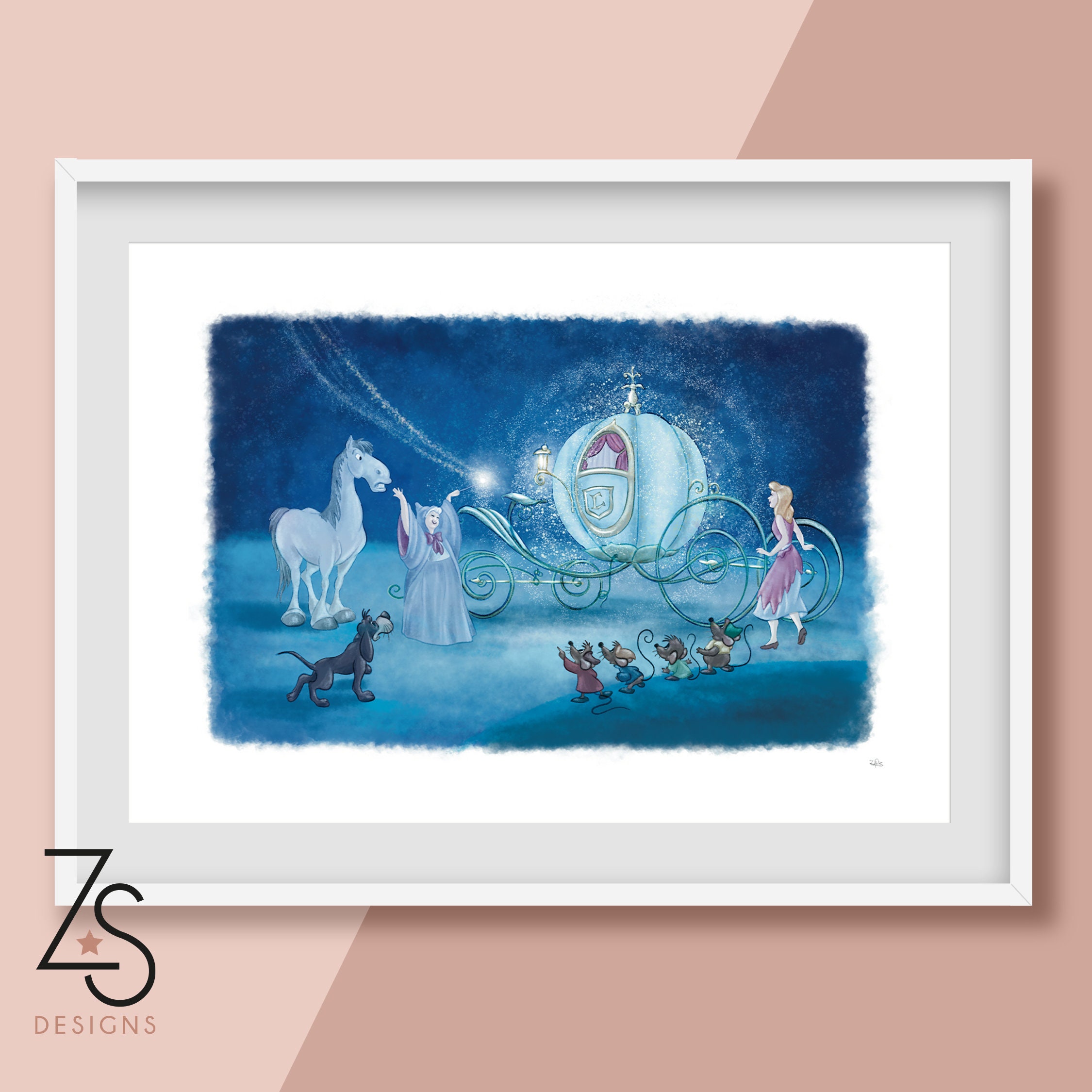 Cinderella Fairy Godmother Magical Carriage Transformation Scene Illustration Print Multiple Sizes Available A5 A4 A3 Etsy