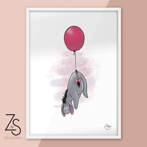 Disney Inspiriert Esel - Iah mit Ballon - Illustration Druck - A5 A4 oder A3