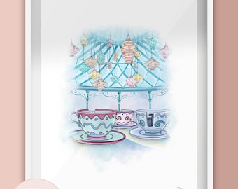 Mad Hatter Teacups Park Ride - Illustration print