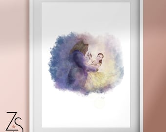 Disney Beauty and The Beast - Dance Scene - Belle, Beast, Tale as Old As Time - illustration print - A5, A4 or A3