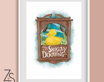 Disney Tangled Rapunzel The Snuggly Duckling Inspired Illustration Print - A5 A4 or A3