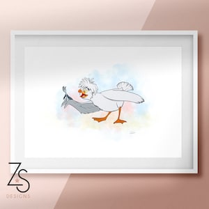 Little Mermaid Seagull Scuttle with Dinglehopper Fork Illustration Print