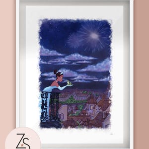 Tiana Princess and the Frog Skyline Illustration Print - Portrait or Landscape Available - A5 A4 or A3