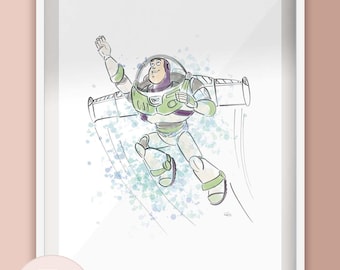 Buzz Lightyear Star Command Space Ranger Watercolour Illustration Print