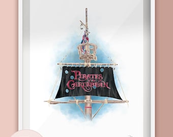Pirates of the Caribbean Ship Mast Ride Entrance Illustration Print