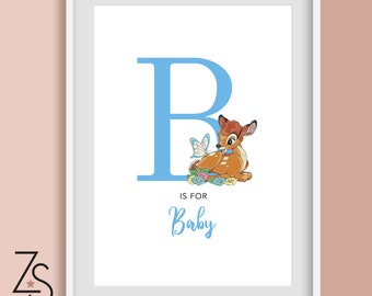Bambi Deer - Personalised Name and Letter Initial Print  - A5 A4 or A3
