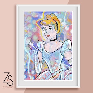 Princess Swearing - Disney Cinderella Inspired - Street Art Illustration Print - Middle Finger - A5 A4 or A3