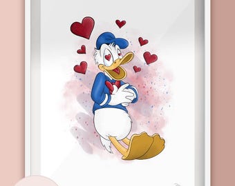 Donald Duck Valentines Day Love Heart Illustration Print