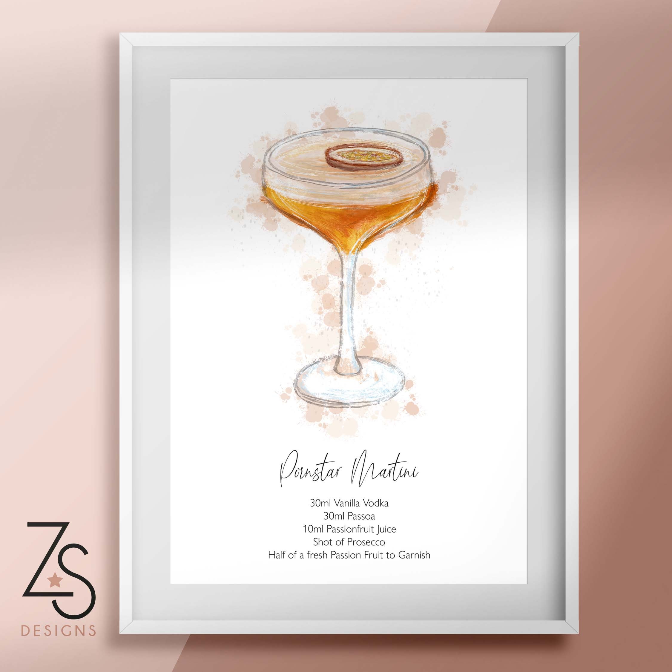 Illustrated Cocktail Recipe Print Pornstar Martini A3 A4 or A5 - Etsy  Finland