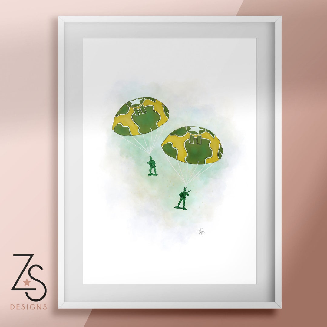 Disney Toy Story Army Soldiers Parachute Drop Illustration Print A5 A4