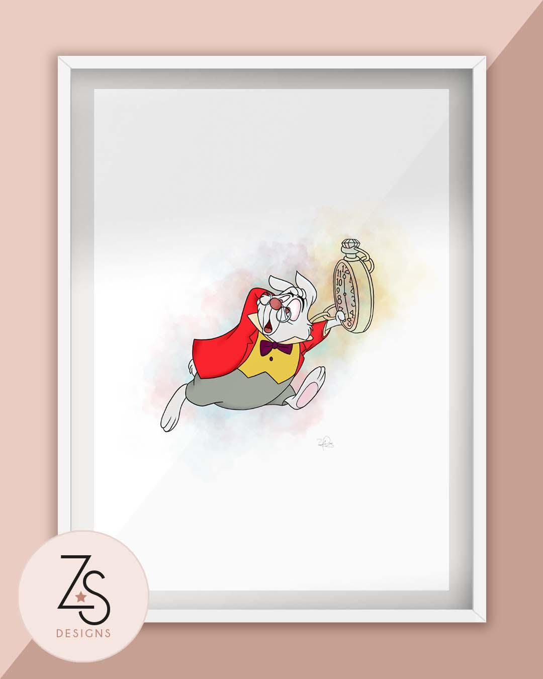 White Rabbit I'm Late Alice in Wonderland Illustration Print - Etsy