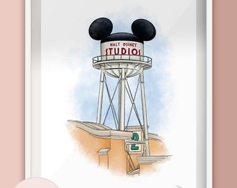 Disneyland Walt Studios Parks Water Tower Illustration print