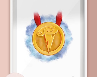Hercules Lightening Bolt Demi God Medal Badge Illustration Print