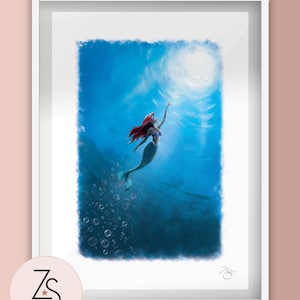 Ariel Little Mermaid Under Water Part of your World Scene - Illustration Art Print