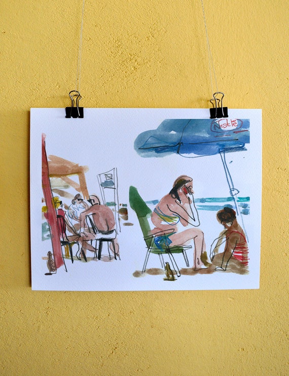 Sea Beach Drawing With People / Though sea, sun and sand are the same