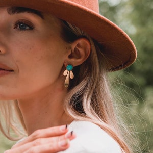 Turquoise stone earrings | leaf earrings