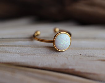 Fire OPAL stone ring | Stainless steel band | 14k gold plated | adjustable | tarnish proof| 8mm stone