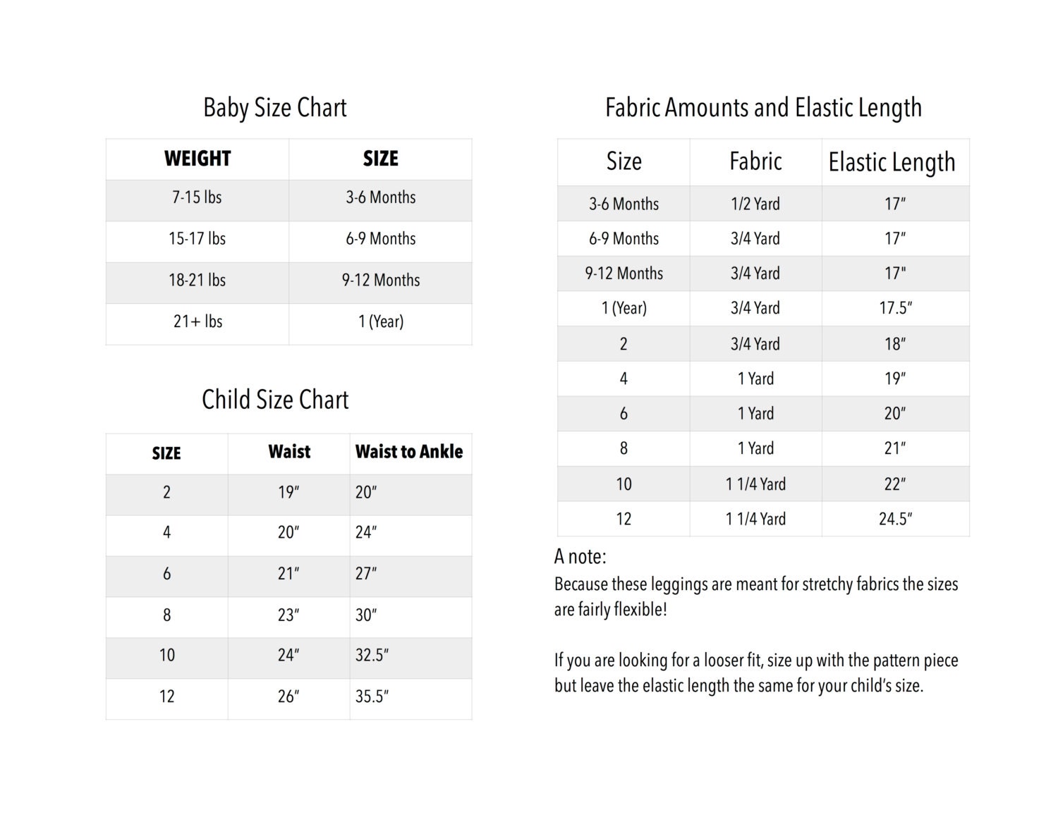 Basic Leggings Children's PDF Sewing Pattern Unisex - Etsy