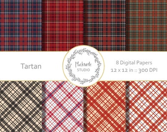 Plaid digital paper -  Plaid clipart - Tartan Clip art - Tartan digital paper - Scrapbook paper - Winter Digital Paper pack - Commercial use