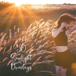 50 superposiciones fotográficas de luz solar natural / Bokeh solar, fugas de luz, rayos / Efecto de rayos de sol digitales