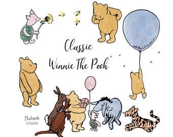 Winnie The Pooh Clipart - Classic Pooh Clipart - Piglet - 5 images 300dpi PNG - Pooh Bear Clip Art - Instant Download