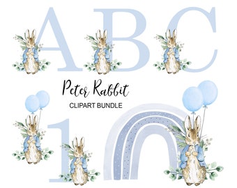 Rabbit Clipart - Peter Rabbit Clipart - A-Z - 300dpi PNG - Sublimation Clipart - Blue Rabbit Clip Art - Instant Download