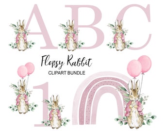 Flopsy Rabbit Clipart - Peter Rabbit Clipart - A-Z - 300dpi PNG - Sublimation Clipart - Pink Rabbit Clip Art - Instant Download