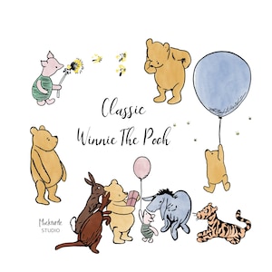 Winnie l'ourson Clipart - Clipart ourson classique - porcelet - 5 images 300dpi PNG - ourson ours Clip Art - téléchargement immédiat