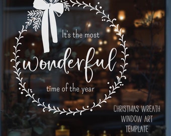Christmas Wreath Art Template | PDF Digital Download | Holiday Window Quote | Christmas Stencil