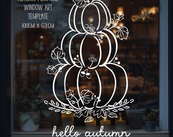 Autumn Pumpkins Art Template | Cosy Scene Stencil | Fall Pumpkin Stack Window | PDF Digital Download