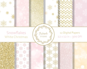 Snowflake digital paper - Snowflake clipart, Scrapbook paper, Christmas Digital Paper, White Winter Digital Paper, Commercial use, Snowflake