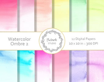 Watercolor digital paper - Watercolor clipart - Scrapbook paper - Rainbow Watercolour Digital Paper, Pastel Digital Paper - Commercial use