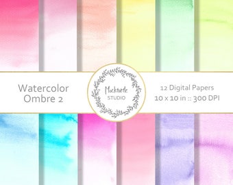 Watercolor digital paper - Watercolor clipart - Scrapbook paper - Rainbow Watercolour Digital Paper, Pastel Digital Paper - Commercial use