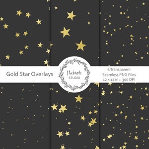 Naadloze Gold Star digitale overlays - transparante PNG-overlay - Star Night Christmas Overlays - digitale papieren - commercieel gebruik - gouden sterren