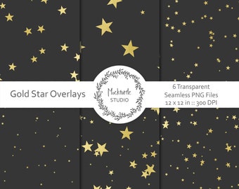 Gold Star Seamless Overlays: Transparent PNG, Christmas, Commercial Use