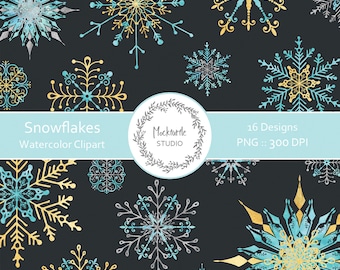 Watercolor Snowflake Flags Clipart - 16 images, 300dpi, PNG - Snowflake Clip Art - Watercolor Snowflake Clipart - Instant Download