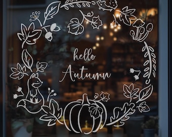 Autumn Wreath Window Art Template | Fall Autumn Stencil Scene |  | Pumpkin | PDF Digital Download